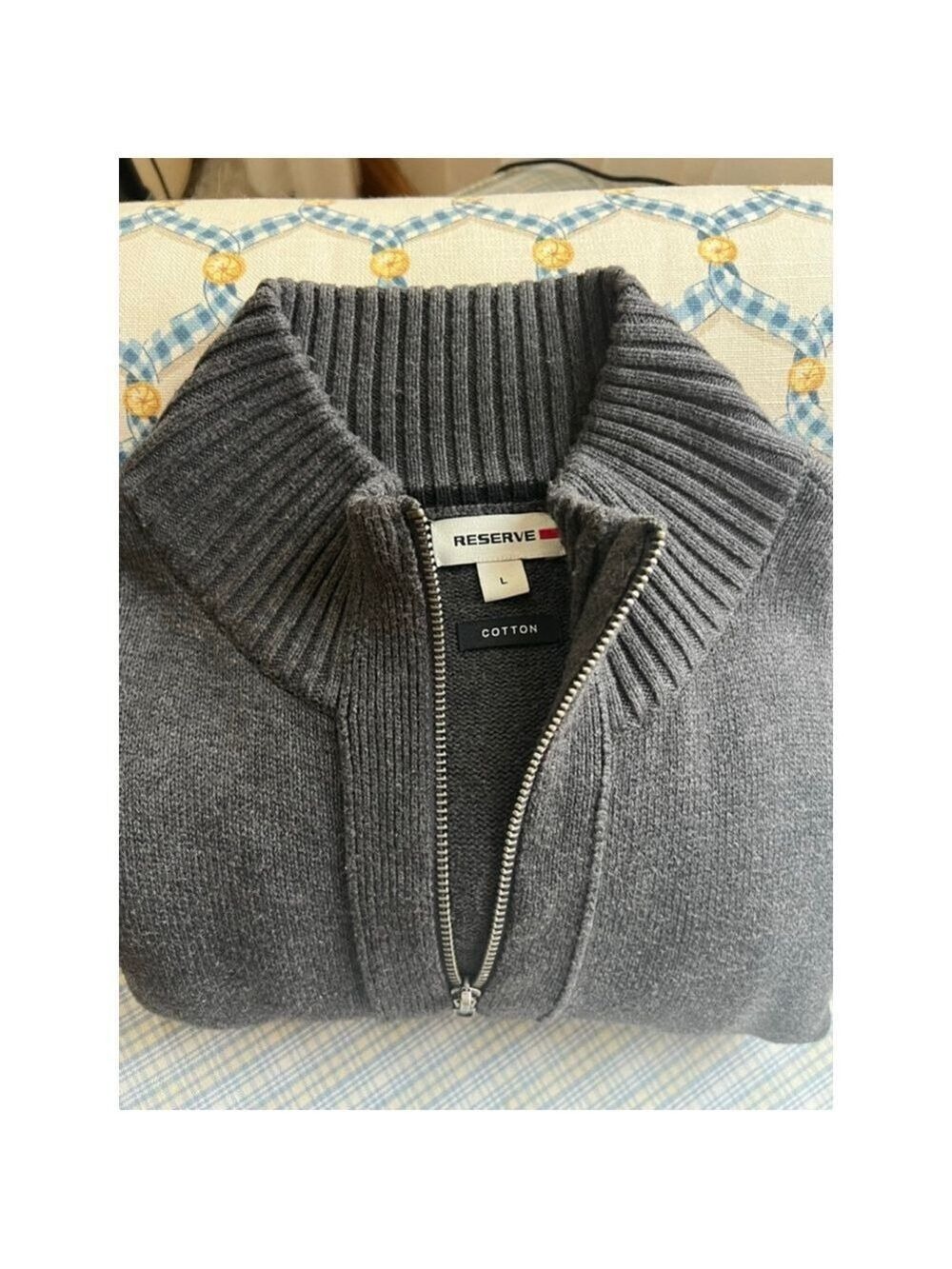 Men's RESERVE Charcoal Gray Zip Up Sweater Size L